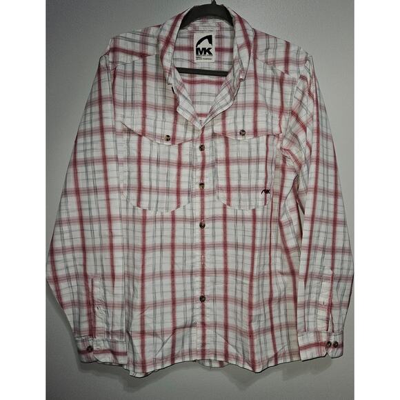 MK Mountain Khakis Men's LS Button Up Shirt Medium Red Gray White Checkered - Picture 1 of 14